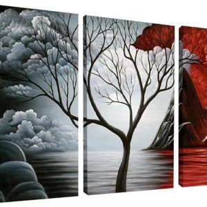 Wieco Art The Cloud Tree 3 Panels Modern Canvas Wall Art Prints Artwork Abstract Seascape Paintings Reproduction Sea Beach Pictures on Canvas for Home Decorations Wall Decor