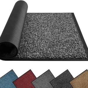 Mibao Dirt Trapper Door Mat for Indoor&Outdoor, 17" x 29.5", Black&Gray, Washable Barrier Door Mat, Heavy Duty Non-Slip Entrance Rug Shoes Scraper, Super Absorbent Front Door Mat Carpet