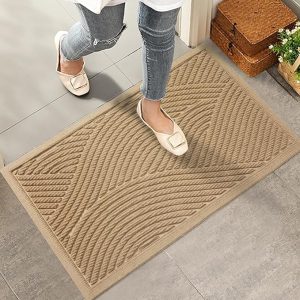 Sturdy Front Door Mat, Absorbent Muddy Dirt Resist Welcome Door Mats Outdoor Indoor, Stain and Fade Resistant, Non-Slip Backing Entry Mat Low Profile Doormat for Entryway, 29×17, Beige